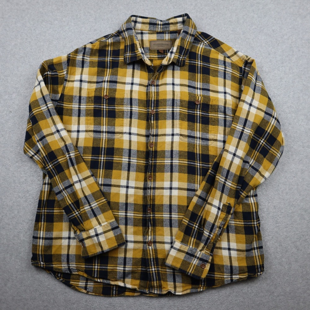 Clearwater Outfitters Button-Down Mens XL Flannel Yellow Plaid Long Sleeve